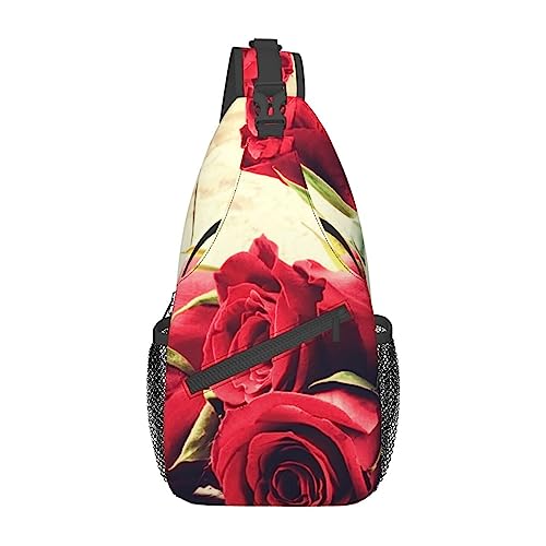 Schulterrucksack mit roten Rosen, leicht, faltbar, Umhängetasche, wasserabweisend, für den täglichen Gebrauch, Schwarz , Einheitsgröße