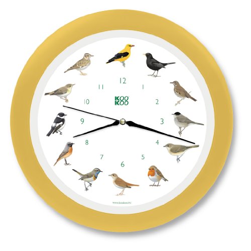 KOOKOO Singvögel Quarzwerk Creme-gelb, Die Singende Vogeluhr, mit natürlichen Vogelstimmen