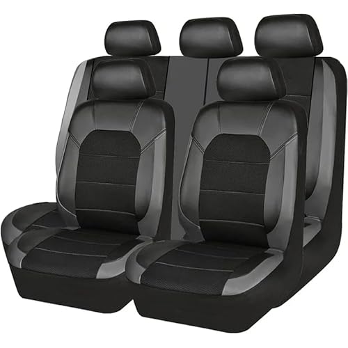 DTGTEX 9 Stück Maßgeschneidertes Auto PU Leder Sitzbezüge Sets für Dacia Jogger 2022-2024,Airbag kompatibel wasserdicht komplett vorne und hinten Schonbezüge,Auto zubehör,A/Black-Gray