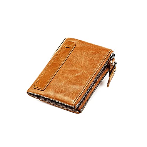 niei Herren Geldbörse Echte Leder männer Brieftasche Vintage brieftaschen für männer multifunktionale doppelreißverschluss münze geldbörse RFID Kartenhalter (Color : Coffee)