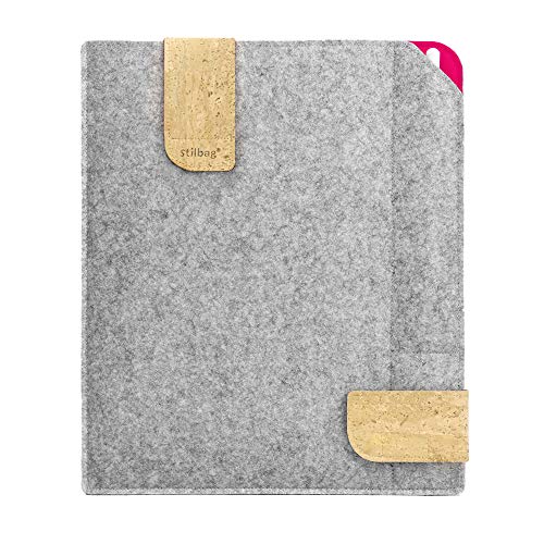 Stilbag Filztasche für Huawei MediaPad T5 10 | Etui Case aus Merino Wollfilz und Kork mit Stylus Fach | Modell KUNO in hellgrau - pink | Tablet Schutz-Tasche Made in Germany