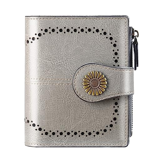 ONDIAN Damen Geldbörse Kurze Damen-Geldbörse aus Leder mit Reißverschluss und Kartentasche Geldbörse Damen Klein (Farbe : Grey, Size : 10x2.5x12.5cm)