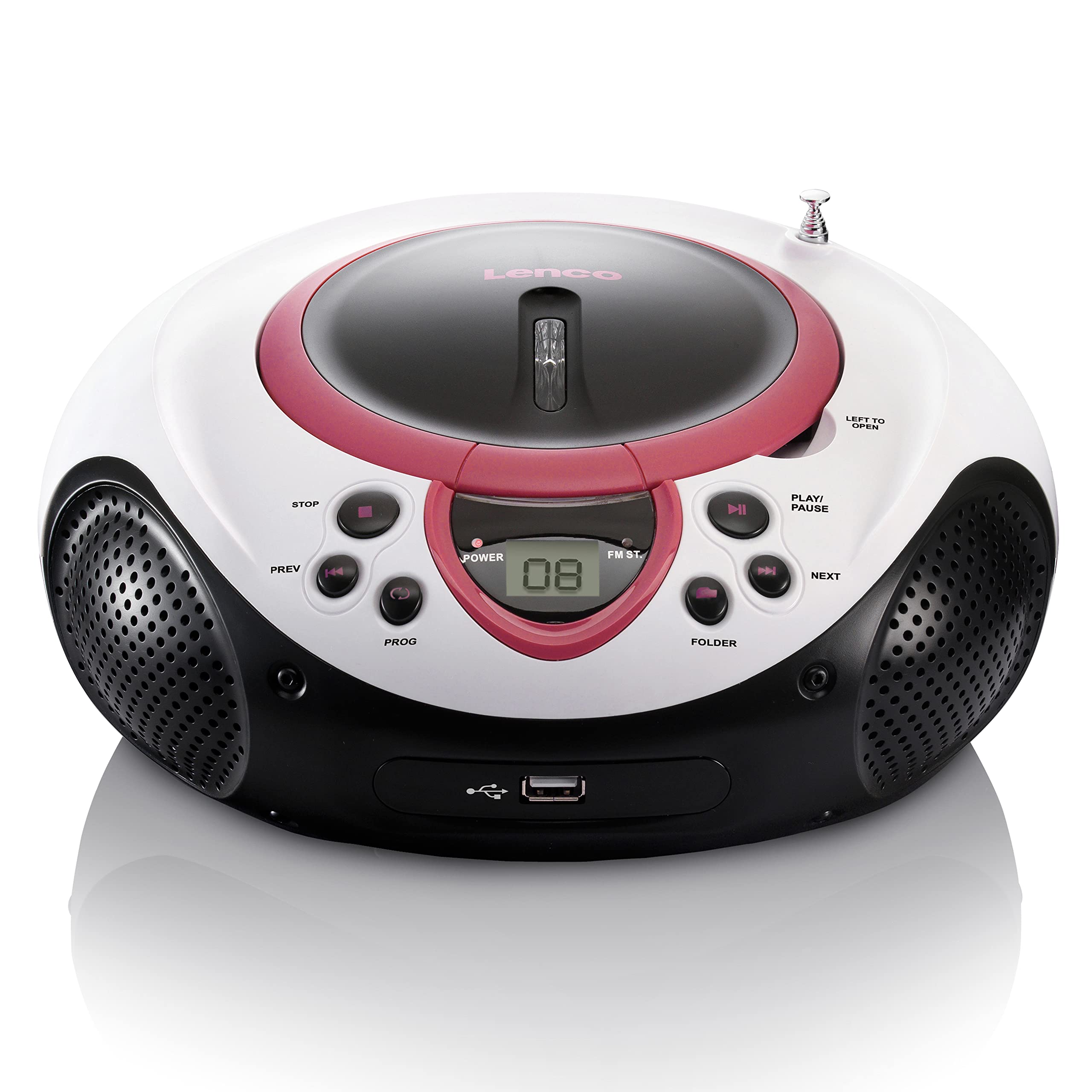 Lenco Kinder Radio CD-Player SCD-38 tragbares UKW-Radio mit CD/MP3-Player und USB in pink