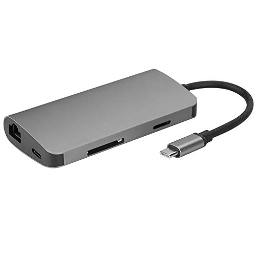 Typ-C USB Hub, 8-in-1 USB Adapter Ladestation mit HDMI + USB3.0 Konverter + RJ45 + TF / SD Karte + Typ-C Anschluss für Notebook Laptop