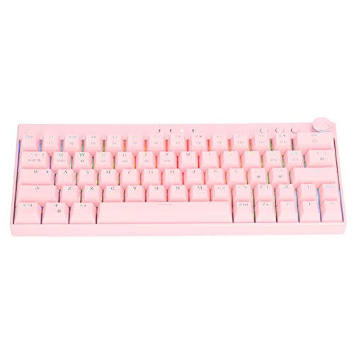 Mechanische Tastatur, 64 Tasten RGB Ergonomische 1800 MAh Wiederaufladbare Tastatur, Kabellose 2,4 G//Type-c Kabelgebundene Schreibmaschine mit Knopf, für für (Brauner Schalter)