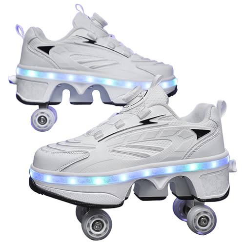 LED Roller Skates Schuhe - Radschuhe für Jungen Mädchen Erwachsene Roller Sneakers Schuhe mit Rädern Flexible Skates als Geschenk White-38EU