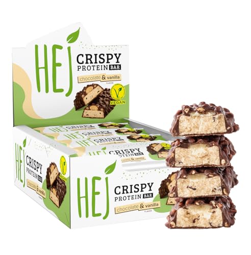 HEJ Vegan Crispy | High Protein Eiweißriegel Snack | Chocolate & Vanilla – 12 x 45 g