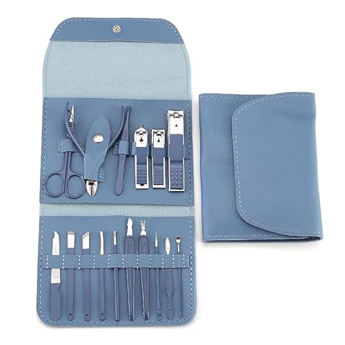 16-teiliges Nagelschneider-Set aus Edelstahl, Nagelknipser-Set mit Falttasche, Maniküre-Schneider-Kits, Scheren-Werkzeug (Color : Blue)