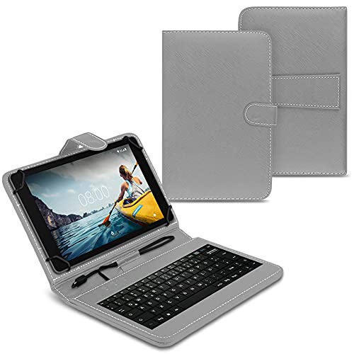 UC-Express Tastatur Tasche kompatibel für Medion Lifetab E10814 Hülle Keyboard Case Schutzhülle Tastatur QWERTZ Standfunktion USB, Farben:Grau