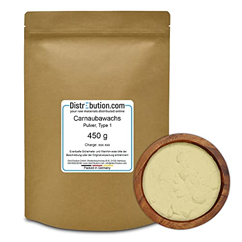 450 g Carnaubawachs - Copernicia cerifera cera - Type 1 Pulver, natürliches & veganes Wachs für Naturkosmetik, Polituren und Pflegeprodukte