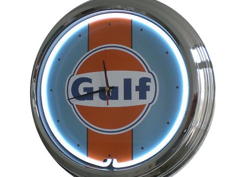 Neon Uhr Gulf Racing Wanduhr Deko-Uhr Leuchtuhr USA 50's Style Retro Uhr Neonuhr