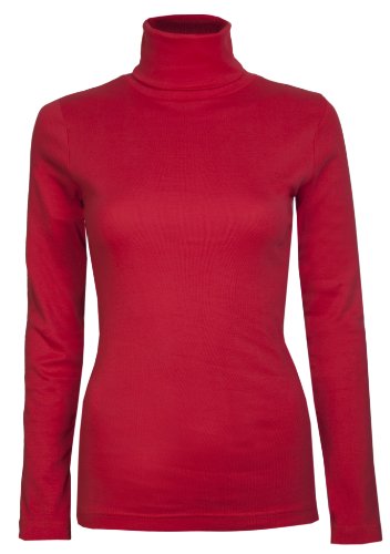 Brody & Co. Hochkragen-Shirt für den Winter, langärmlig, einfarbig, elastischer Jersey für Damen, rot, Small