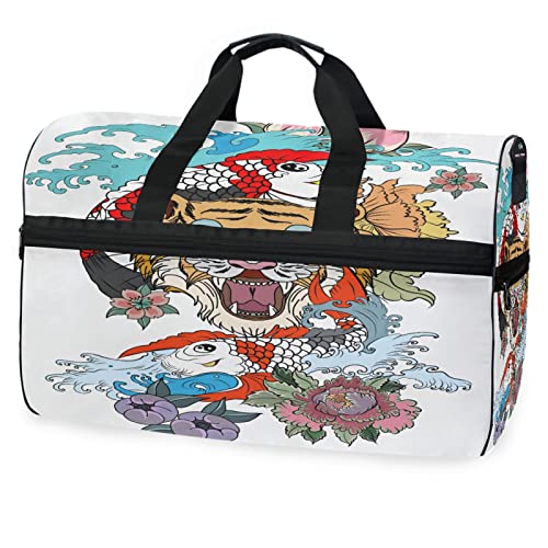 Tiger Tier Blumenblume Sporttasche Badetasche mit Schuhfach Reisetaschen Handtasche für Reisen Frauen Mädchen Männer