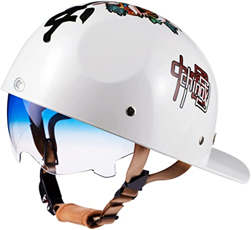 Vintage Motorrad-Helm Brain-Cap · Halbschale Jet-Helm Roller-Helm Scooter-Helm Mofa-Helm Retro Motorrad Half Helm,DOT/ECE Zertifizierung Motorradhelm for Erwachsene Herren Damen