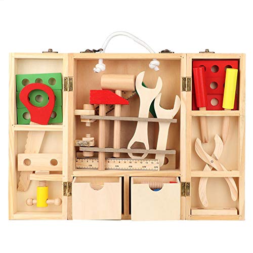 Zerodis Reparatur Werkzeugkasten Spielzeug, Holz DIY Tragbare Multifunktionswerkzeugkasten Set Kinder Pädagogische Kombination Pretend Repair Tool Set