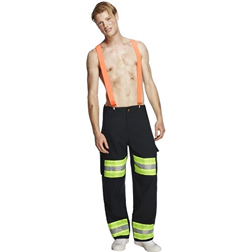 Fever Herren Feuerwehrmann Kostüm, Hose und Hosenträger, Größe: M, 20897