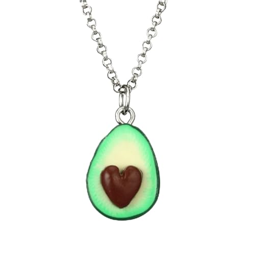 FUSHENGTER Halskette Damen Anhänger Frauen Herren Geschenk Kette mit Anhänger Handgefertigte Halskette Mit Avocado-Herz-Anhänger Aus Fimo, Freund A