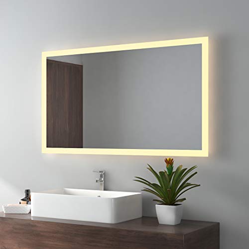 EMKE LED Badspiegel 100x60cm Badezimmerspiegel mit Beleuchtung Warmweissen Lichtspiegel Wandspiegel IP44 energiesparend