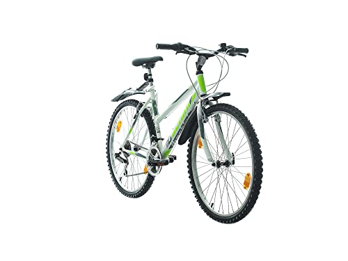Multibrand PROBIKE 6th Sense 26 Zoll Mountainbike Shimano 18 Gang, Mädchen-Fahhrad & Damen-Fahhrad geeignet ab 155 cm - 175 cm (Weiß glänzendes Neongrün)