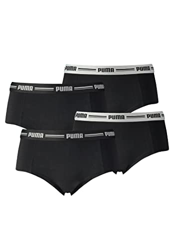 PUMA Damen Iconic Mini Shorts 603033001 4er Pack, Farbe:Schwarz, Wäschegröße:M, Artikel:-200 Black