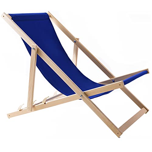 Woodok Liegestuhl aus Buchholz Strandstuhl Sonnenliege Gartenliege für Strand, Garten, Balkon und Terrasse Liege Klappbar bis 120kg (Blau)