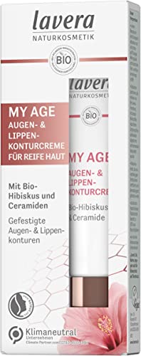 lavera MY AGE Augen- & Lippenkonturcreme, mit Bio-Hibiskus und Ceramiden pflanzlichen Ursprungs, mindert Pigmentflecken, für die reife Haut, zertifizierte Naturkosmetik, vegan, 15 ml