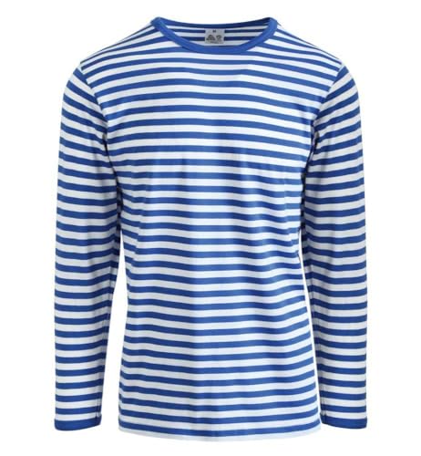 Ringelpulli aus Baumwolle | Langarm Ringelshirt für Fasching & Karneval | Marine Ringel-Shirt Unisex Erwachsene (blau-weiß, XL)