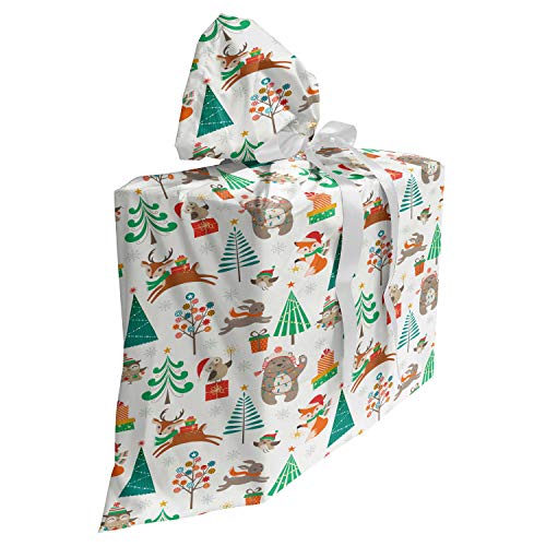 ABAKUHAUS Weihnachten Baby Shower Geschänksverpackung aus Stoff, Baby-Kind-Thema Weihnachten, 3x Bändern Wiederbenutzbar, 70 x 80 cm, Mehrfarbig