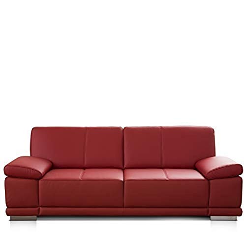 CAVADORE 3-Sitzer Sofa Corianne / Echtledercouch im modernen Design / Mit Armteilverstellung / 217 x 80 x 99 / Echtleder rot