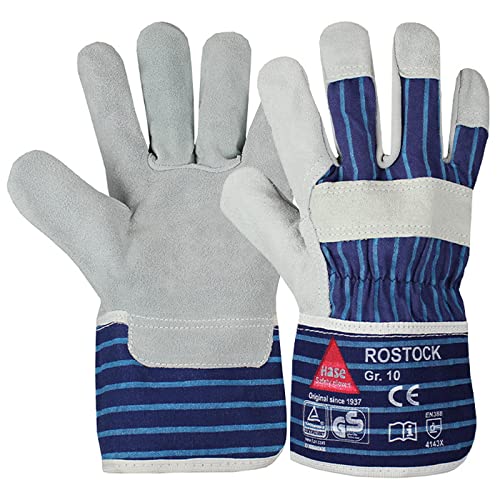 12 Paar Hase Safety Gloves Rostock Leder-Arbeitshandschuhe, Gartenhandschuhe aus Qualitäts-Rindkernspaltleder Größe XL (10)