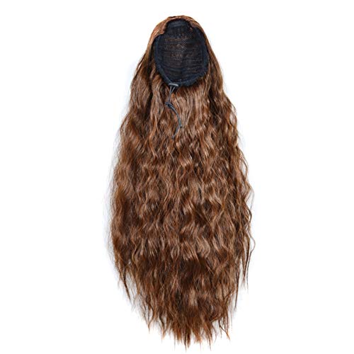 Perücke Lange wellenförmige leichte perücke frauen wigs 22 zoll perücken haarnetz tasche stilperücke ponytail lange tiefe welle ponytail erweiterungen ponytail Wig (Color : D)