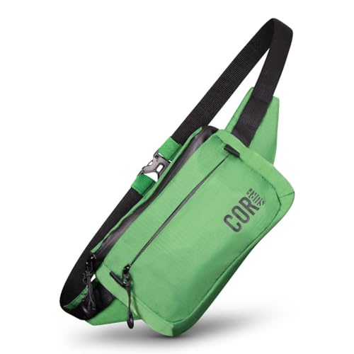 Crossbody-Gürteltasche, Gürteltasche mit verstellbaren Trägern, wetterfeste Hüfttasche mit YKK-Reißverschlüssen für Workout, Laufen, Reisen, Wandern, Grün , 1L, Umhängetasche