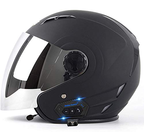 ZhangHai Bluetooth Motorradhelm Jethelme Klapphelme Mit Visier Brain-Cap Motocross Helm Roller Mofa Scooter-Helm Bobber Crash Cruiser Biker Racing Helm ECE Zertifiziert Unisex