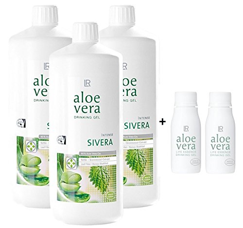 LR Aloe Vera Drinking Gel Sivera 3 x 1000 ml plus 2 x Aloe Vera Rotationsflasche (unbefüllt) für unterwegs, 90 ml