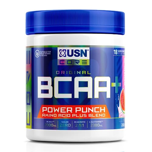 USN Power Punch - Boisson aux BCAA & Vitamine B6 en Poudre, Shaker aux Acides Aminés, Boisson Énergisante Intra-Entraînement, Saveur Pastèque, 200 g, TUN141