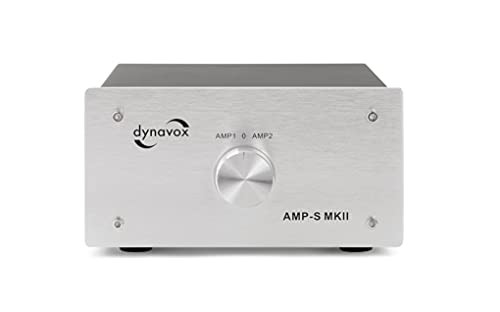 Dynavox AMP-S MKII, Verstärker- und Boxen-Umschalter in Metallgehäuse, für Stereo- und Surround-Verstärker, Verbindung über Bananenstecker oder Klemmanschluss, Silber
