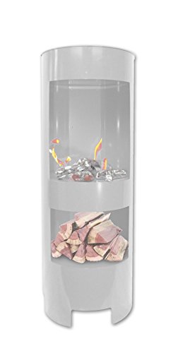 Ethanolkamin Gelkamin Höhe:100cm / Breite:37cm / Tiefe: 35 cm/Säule Kamin Weiss mit Holzfach Inklusive: 3 x Brennstoff-Behälter