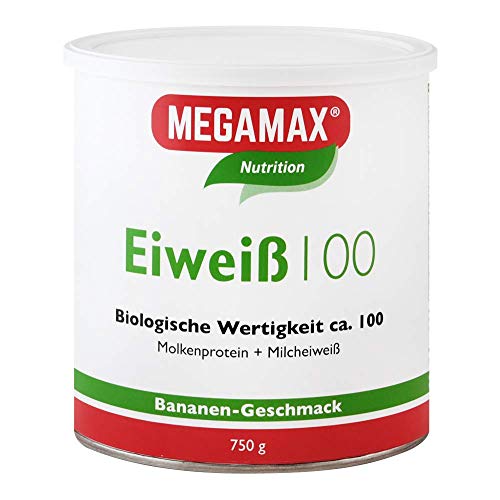 Megamax Eiweiss Banane 750 g | Molkenprotein + Milcheiweiß Für Muskelaufbau ,Diaet | 2k-Eiweiss ideal zum Backen | hochwertiges Low Carb Eiweiß-Shake | aspartamfrei Protein mit Aminosäuren
