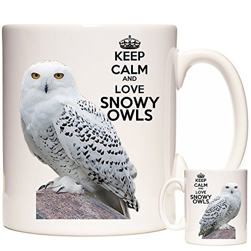 Tasse mit Eulen-Motiv, Aufschrift "Keep Calm and Love Snowy Owls" Passende Untersetzer erhältlich
