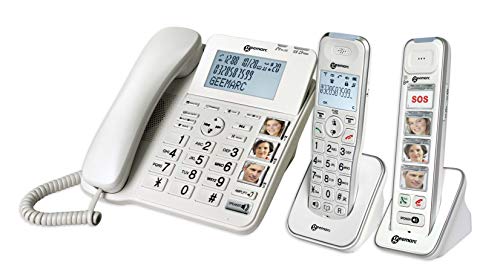 Geemarc Senior Pack - Verstärktes Festnetztelefon und zusätzliche Mobilteile mit Anrufbeantworter und großen, anpassbaren Fototasten für Senioren - Geringer bis mittlerer Hörverlust - Version DE