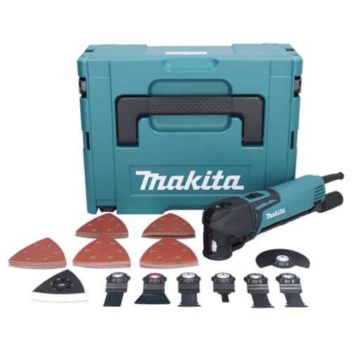 Makita TM3010CX3J Multifunktionswerkzeug 320W + 58 teiliger + Koffer Makpac, blau, silber