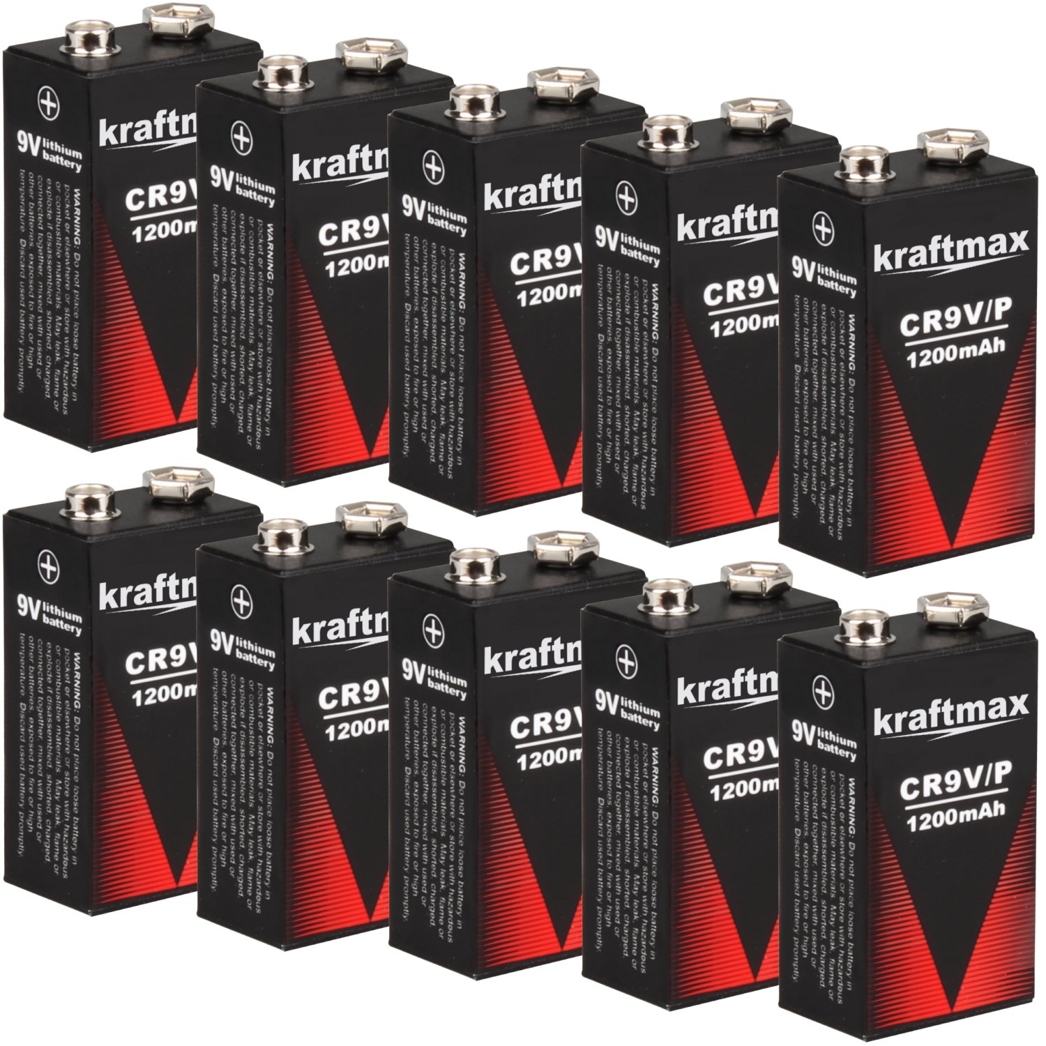 kraftmax 10x 9V Block Lithium Hochleistungs- Longlife Batterien für Rauchmelder/Feuermelder - 10 Jahre Batterie Lebensdauer