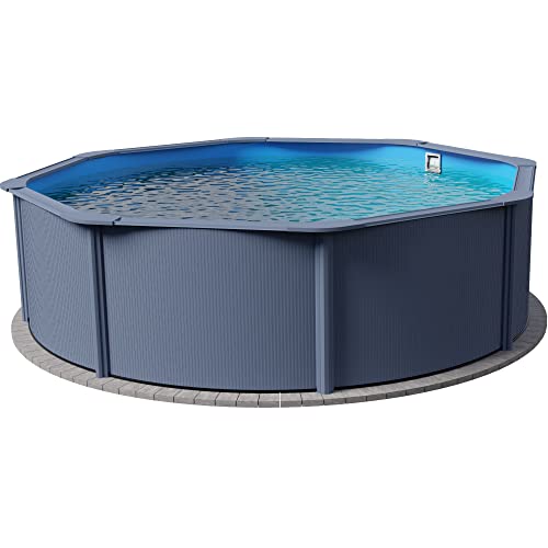 Planet Pool Stahlwandpool rund Classic (breiter Handlauf) 350x120cm, Stahl 0,4mm anthrazit, Folie 0,3mm blau