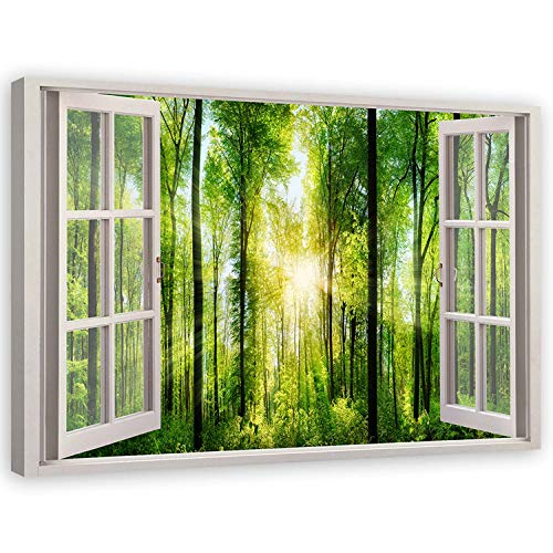 Leinwandbild XXL Fensterblick Wandbild Kunst Wald Grün 120x80 cm