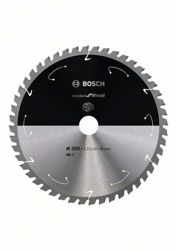 Bosch Akku-Kreissägeblatt Standard for Wood, 250 x 2,2/1,6 x 30, 48 Zähne 2608837728