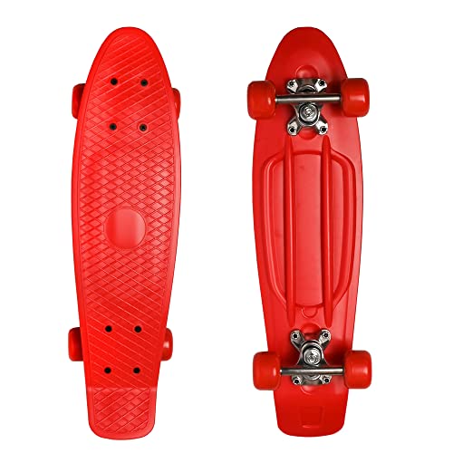 M.Y X-Skate Complete 55,9 cm rotes Kunststoff-Retro-Anfänger-Skateboard für Kinder, Jugendliche und Erwachsene, Waffel-Stil, ABEC 7 Kugellager für Tricks und Cruisen