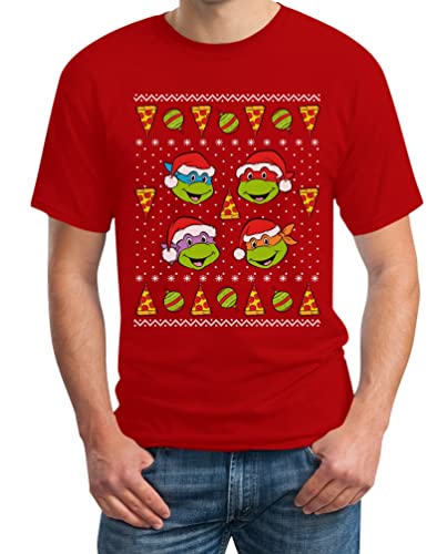 Nickelodeon Ugly Christmas Ninja Turtles Mutant Pizza Herren T-Shirt X-Large Rot