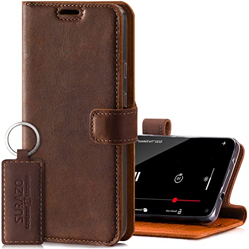 SURAZO für iPhone 12/12 Pro – Premium RFID Echt Lederhülle Schutzhülle mit Standfunktion - Klapphülle Wallet case Handmade in Europa für Apple iPhone 12/12 Pro
