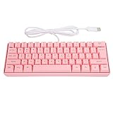 Tastatur, HXSJ V700 RGB Tastatur mit Hintergrundbeleuchtung Gaming USB 61 Tasten USB Kabelgebunden Mechanisch Beleuchtet Gamer Pink für Laptop und Desktop
