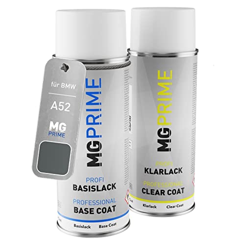 MG PRIME Autolack Sprühdosen Set für BMW A52 Spacegrau Metallic/Space Grey Metallic Basislack Klarlack Spraydose 400ml